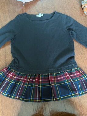 Crewcuts Black Top with Plaid Ruffle Hem